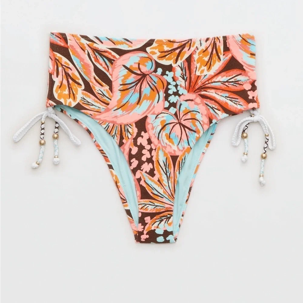 NWT- Aerie Buzzed Terry Ruched High Cut Cheeky Bikini Bottom size- small